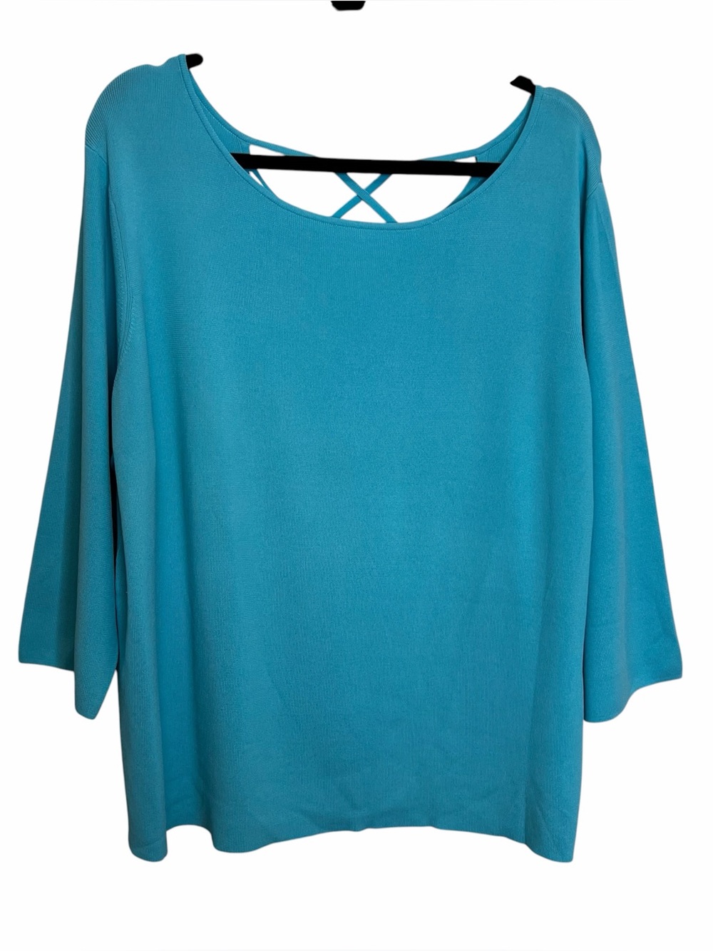 Talbots Woman Teal Blue Tunic Top Sz 3X Crisscross Back Coastal Beachy Office